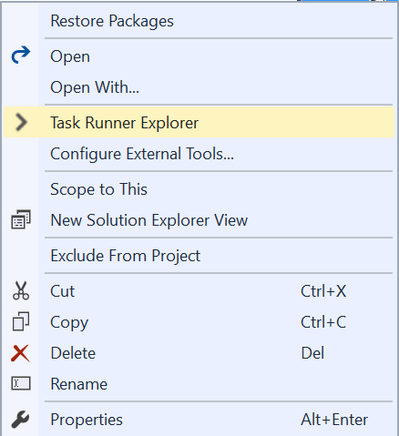 Visual Studio - Task Runner Menu