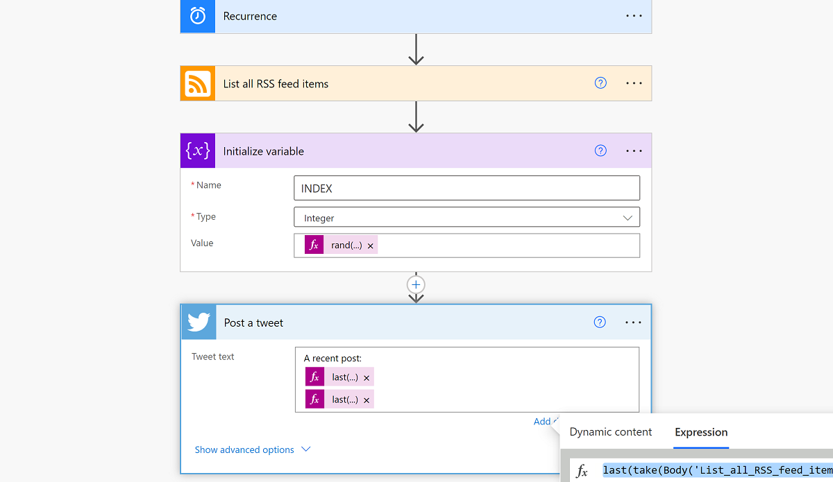 Power automate tweeting random post from our RSS feed