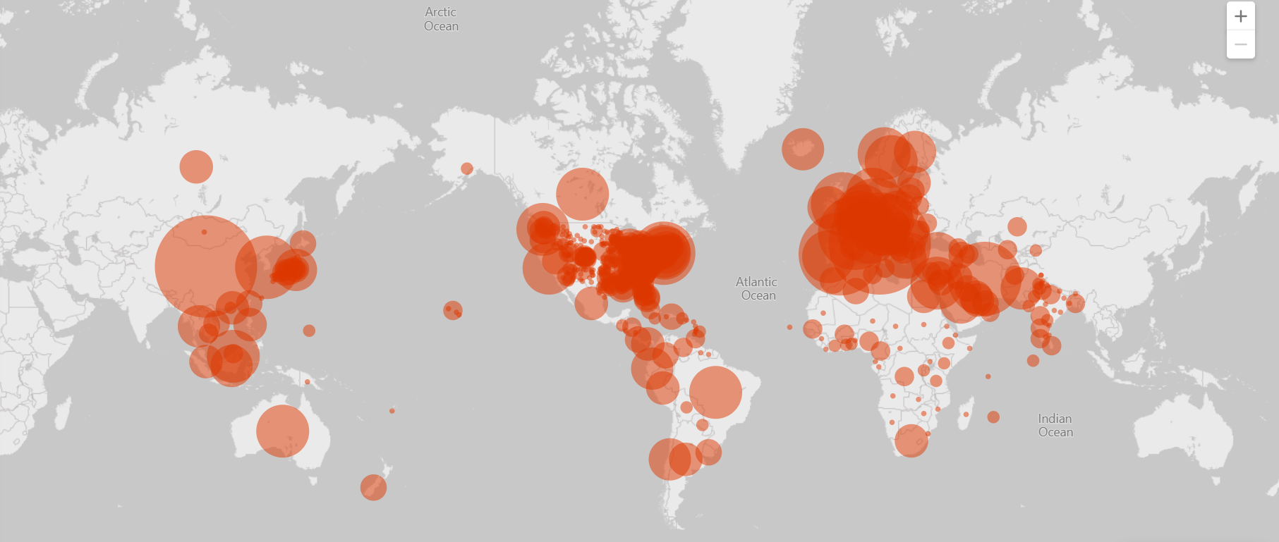 Bing COVID-19 Tracking Site - Shows outbreaks on a world map