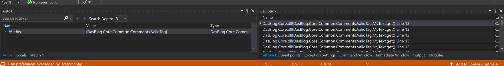 Visual Studio Call Stack