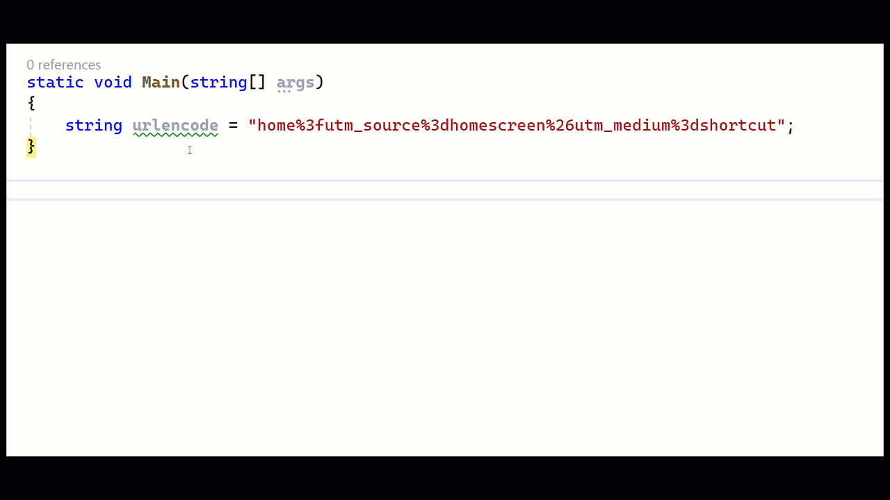 Animated gif of visual studio with a text visualizer decoding a url.