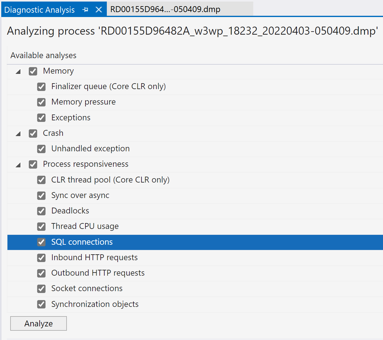 Diagnostics analysis in Visual Studio