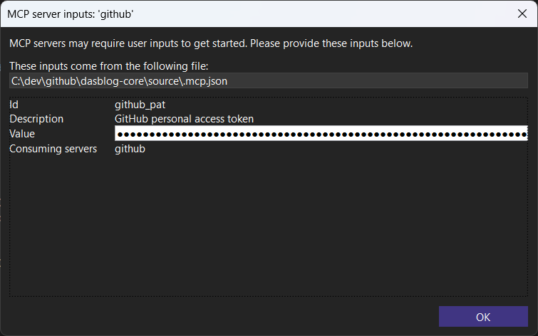 Shows a MCP server input box for 