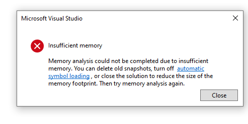 Opening massive memory dumps with Visual Studio