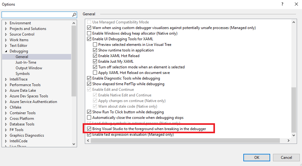 Bring Visual Studio to the foreground when breaking in the debugger