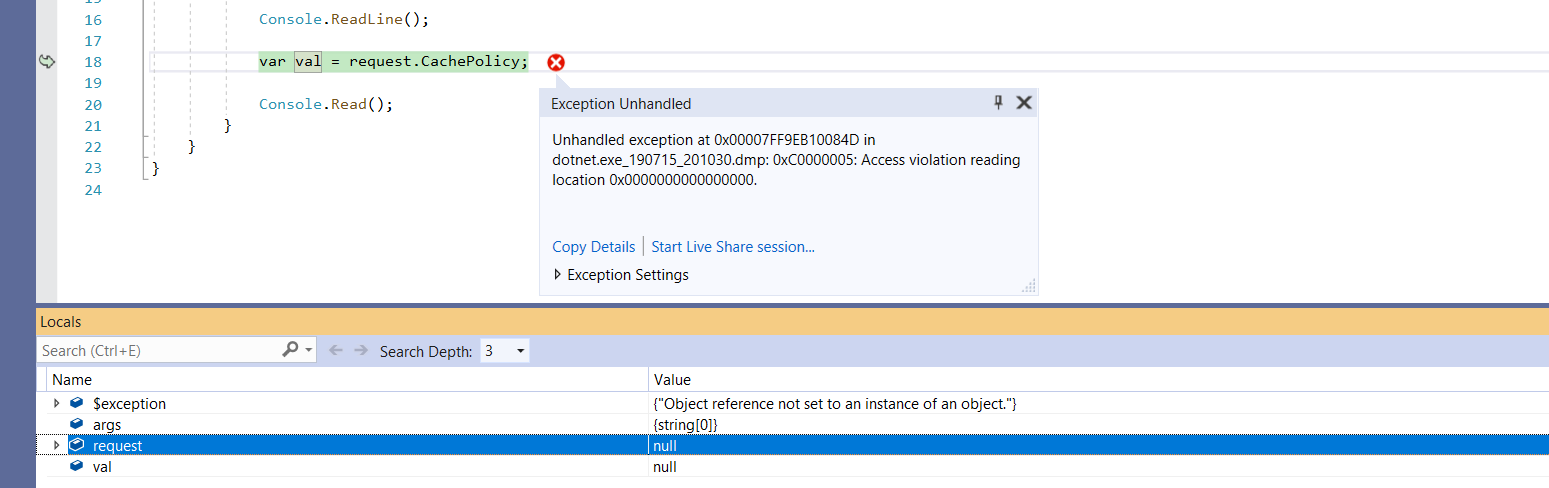 Visual Studio Unhandled Exception Crash dump