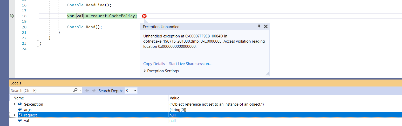 Visual Studio Unhandled Exception Crash dump Visual Studio Unhandled Exception Crash dump