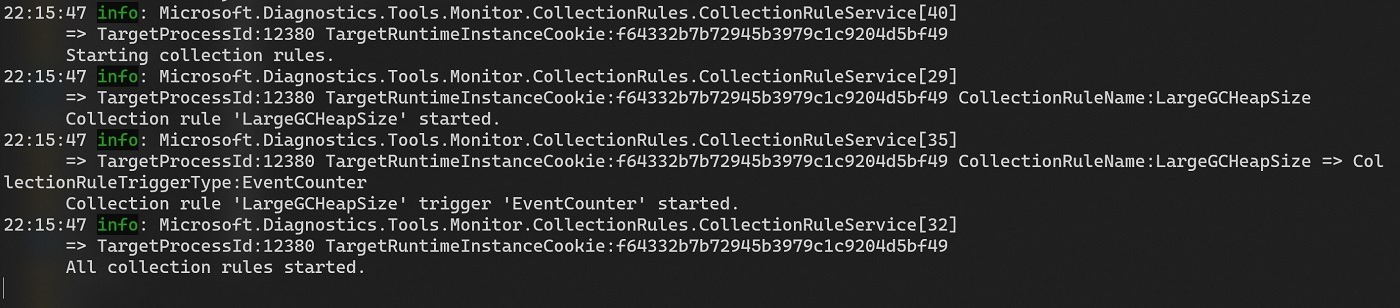 This picture shows the logs of dotnet monitor. Indicating that it 