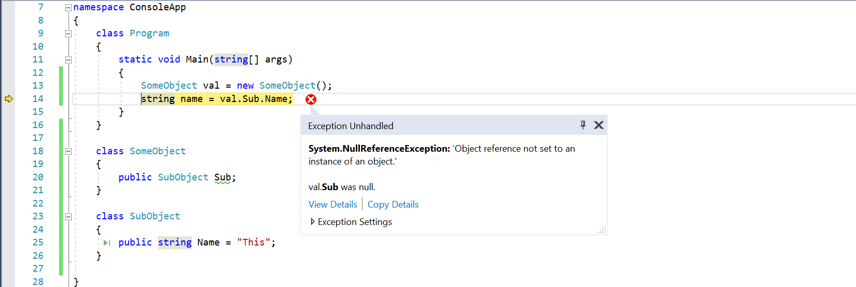 Visual Studio 2017 Exception handling