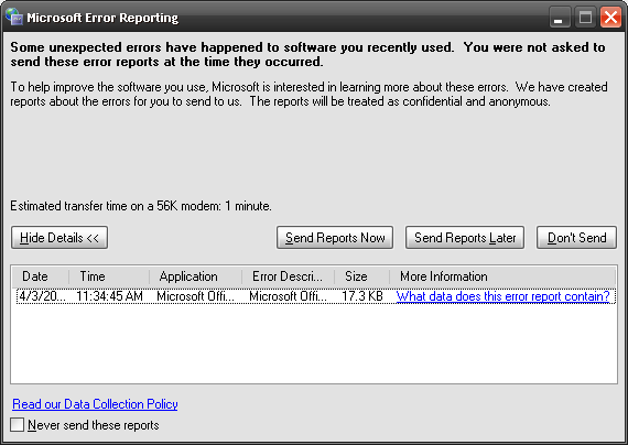 microsoft error reporting update